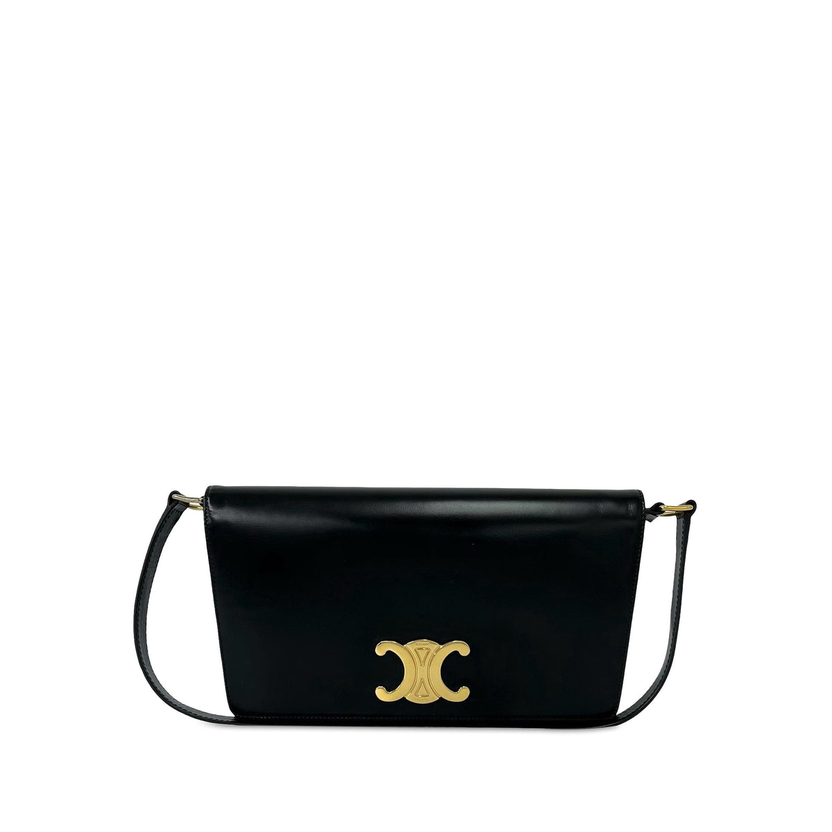 Celine Shiny Calfskin Triomphe Trapeze Shoulder Bag — Black