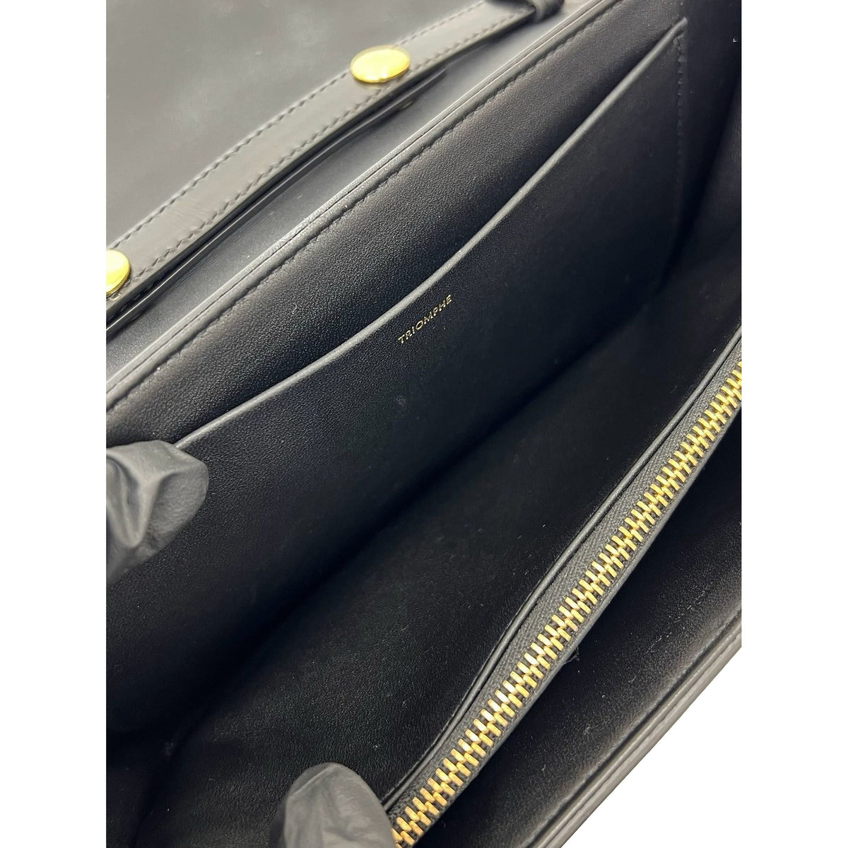 Celine Shiny Calfskin Triomphe Trapeze Shoulder Bag — Black