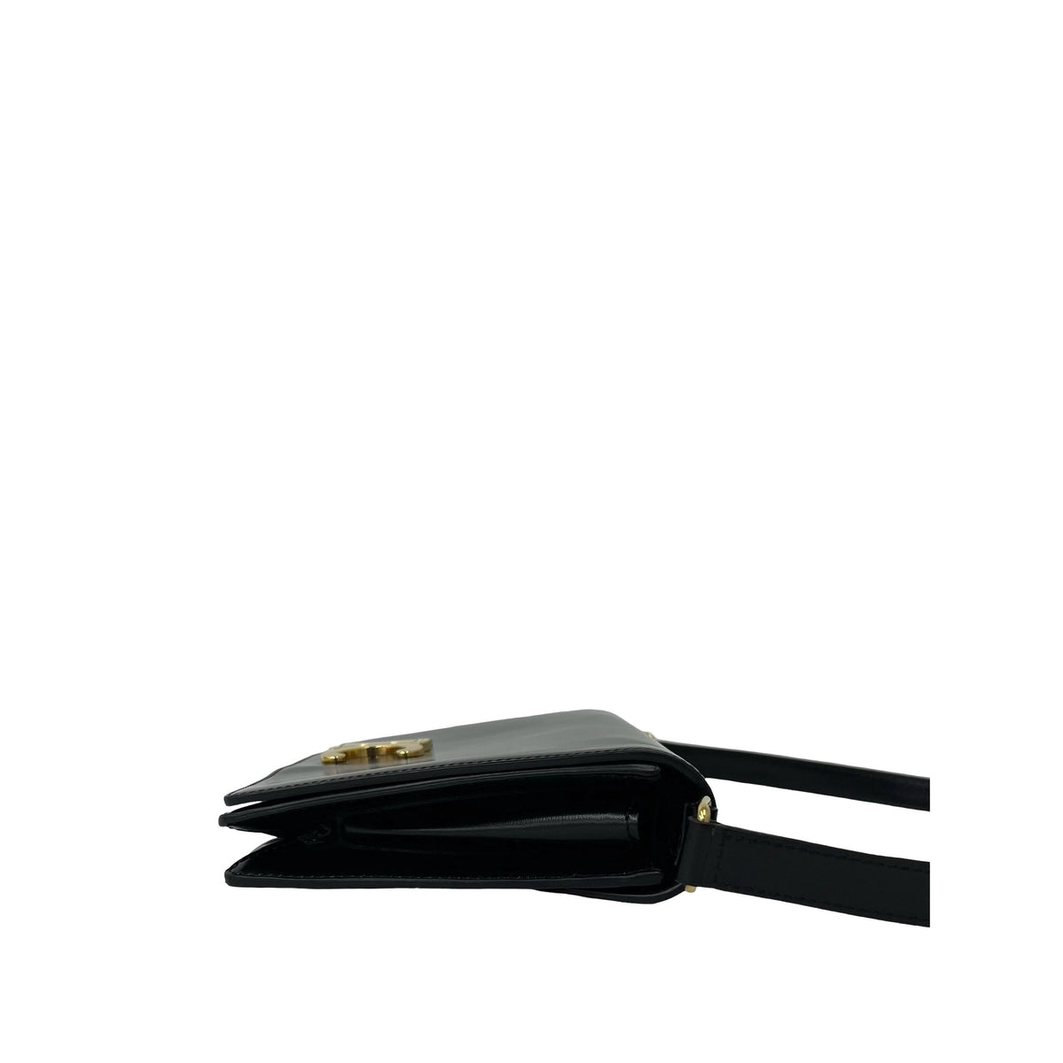 Celine Shiny Calfskin Triomphe Trapeze Shoulder Bag — Black