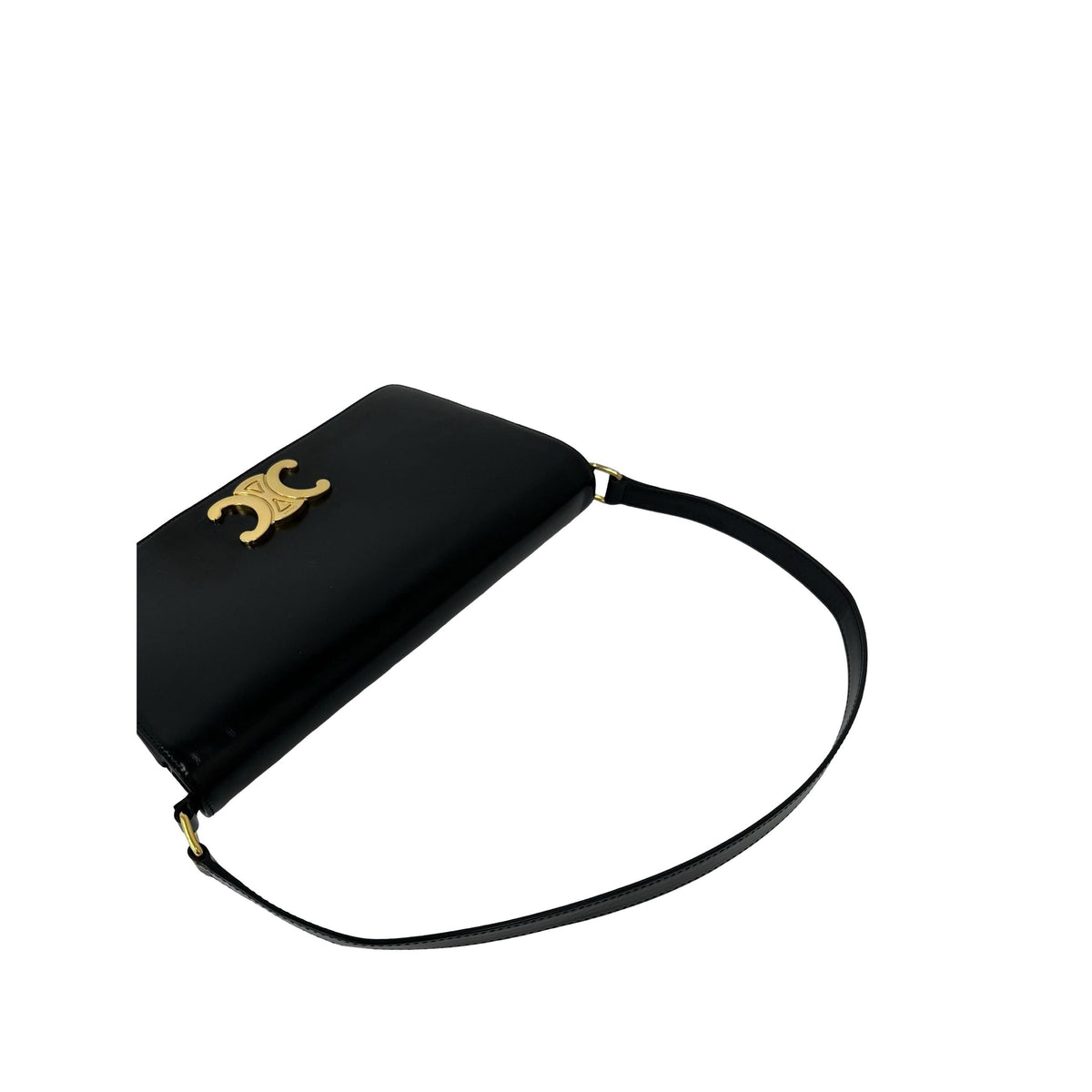 Celine Shiny Calfskin Triomphe Trapeze Shoulder Bag — Black