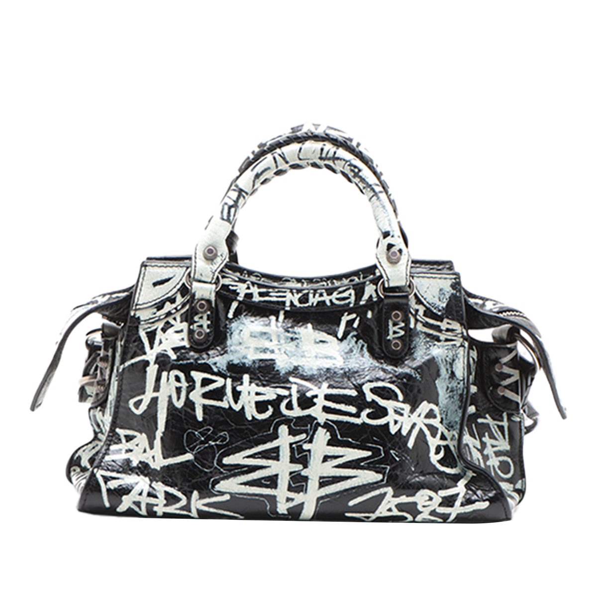 Balenciaga Lambskin Motocross Graffiti All Over Neo Cagole XS — White