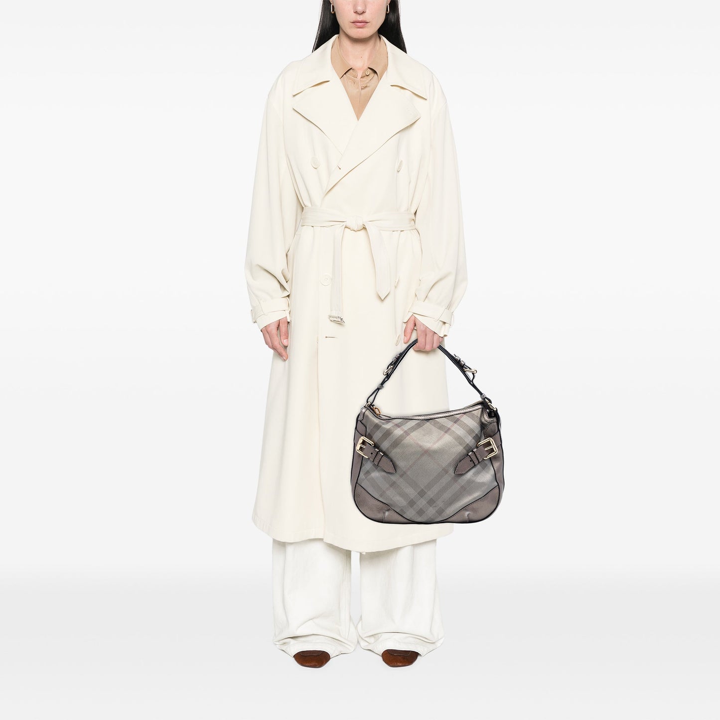 Burberry Supernova Check Coated Canvas and Metallic Leather Shoulder Bag