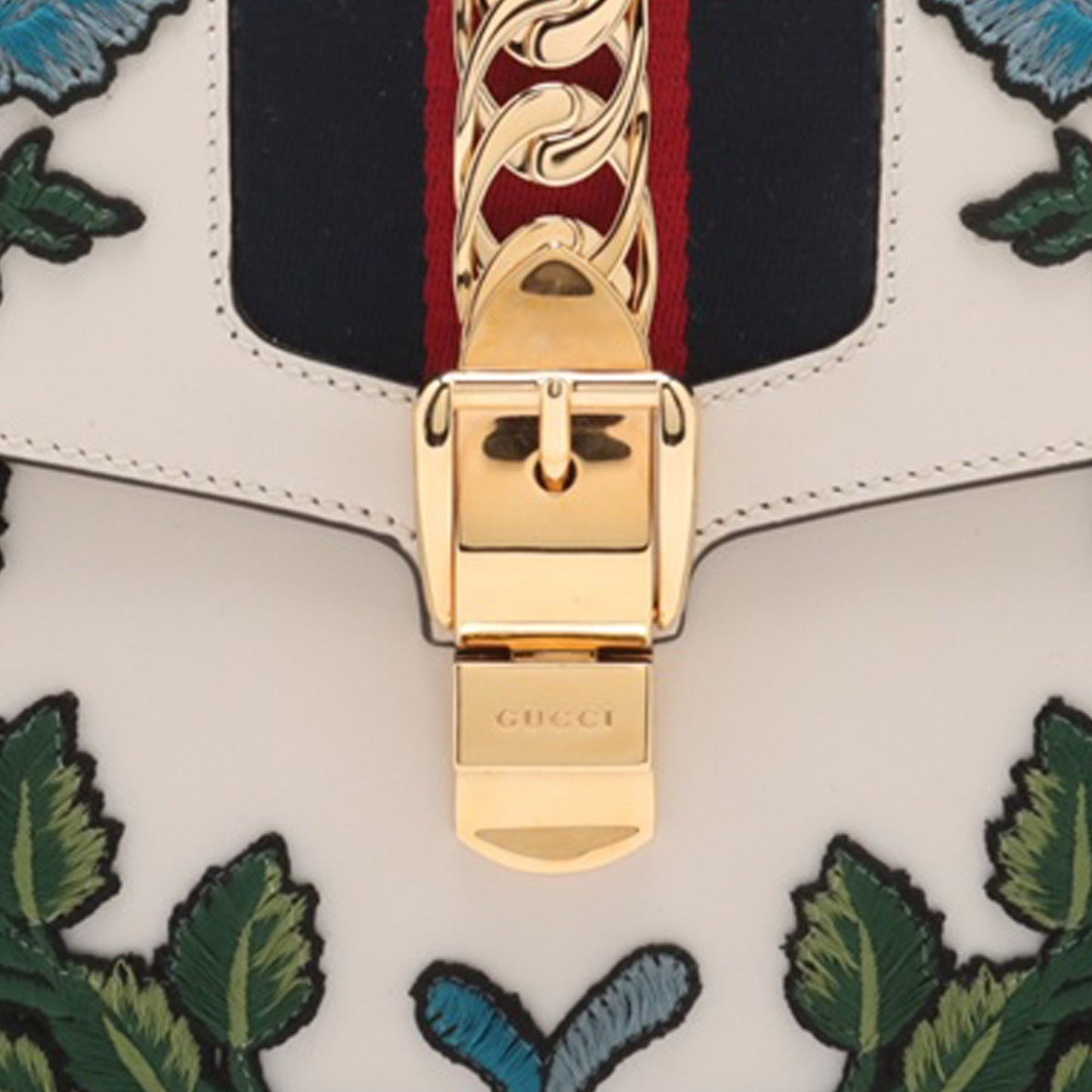 Gucci Medium Floral Embroidered Leather Sylvie Top Handle Bag