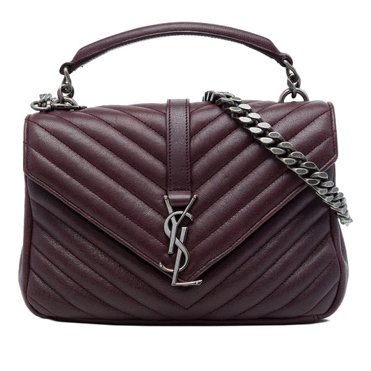 Saint Laurent Medium Chevron Sheepskin Monogram College Satchel — Red