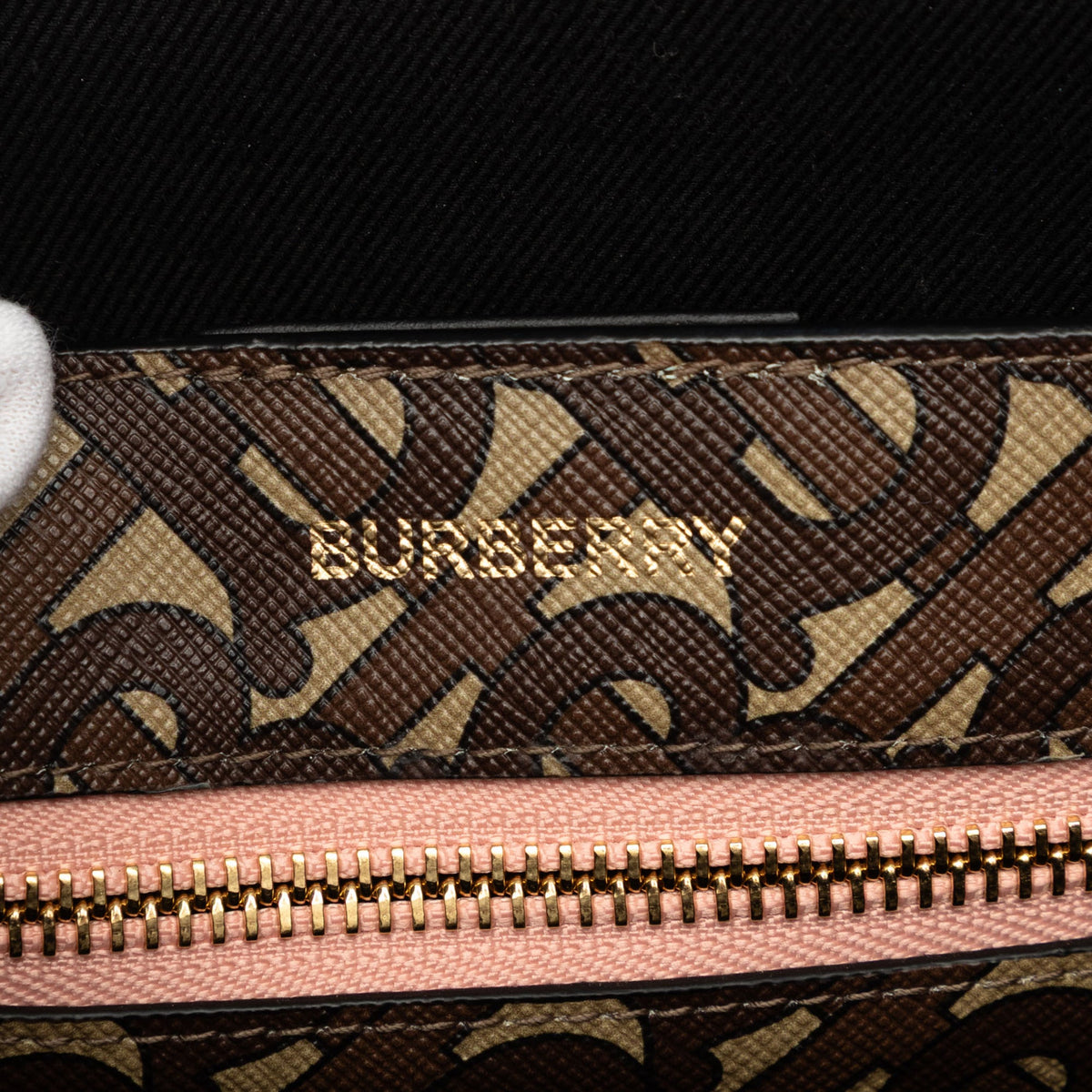 Burberry TB Monogram E Canvas and Studded Leather Vertical Tote — Pink
