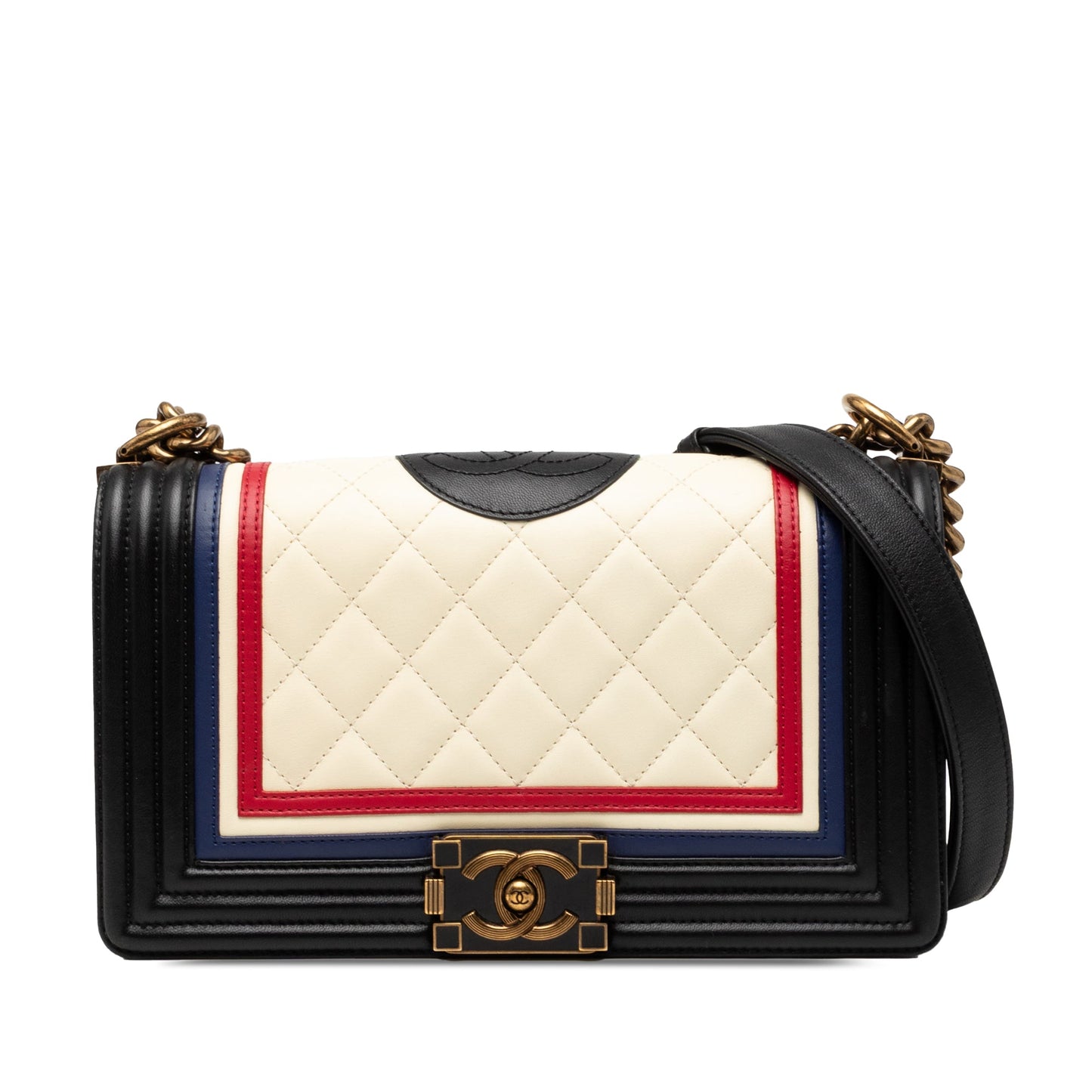 Chanel Old Medium Multicolor Quilted Lambskin Crest Boy Flap