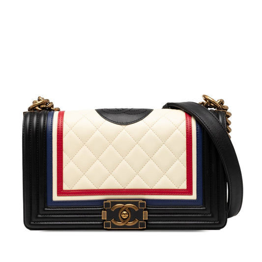 Chanel Old Medium Multicolor Quilted Lambskin Crest Boy Flap
