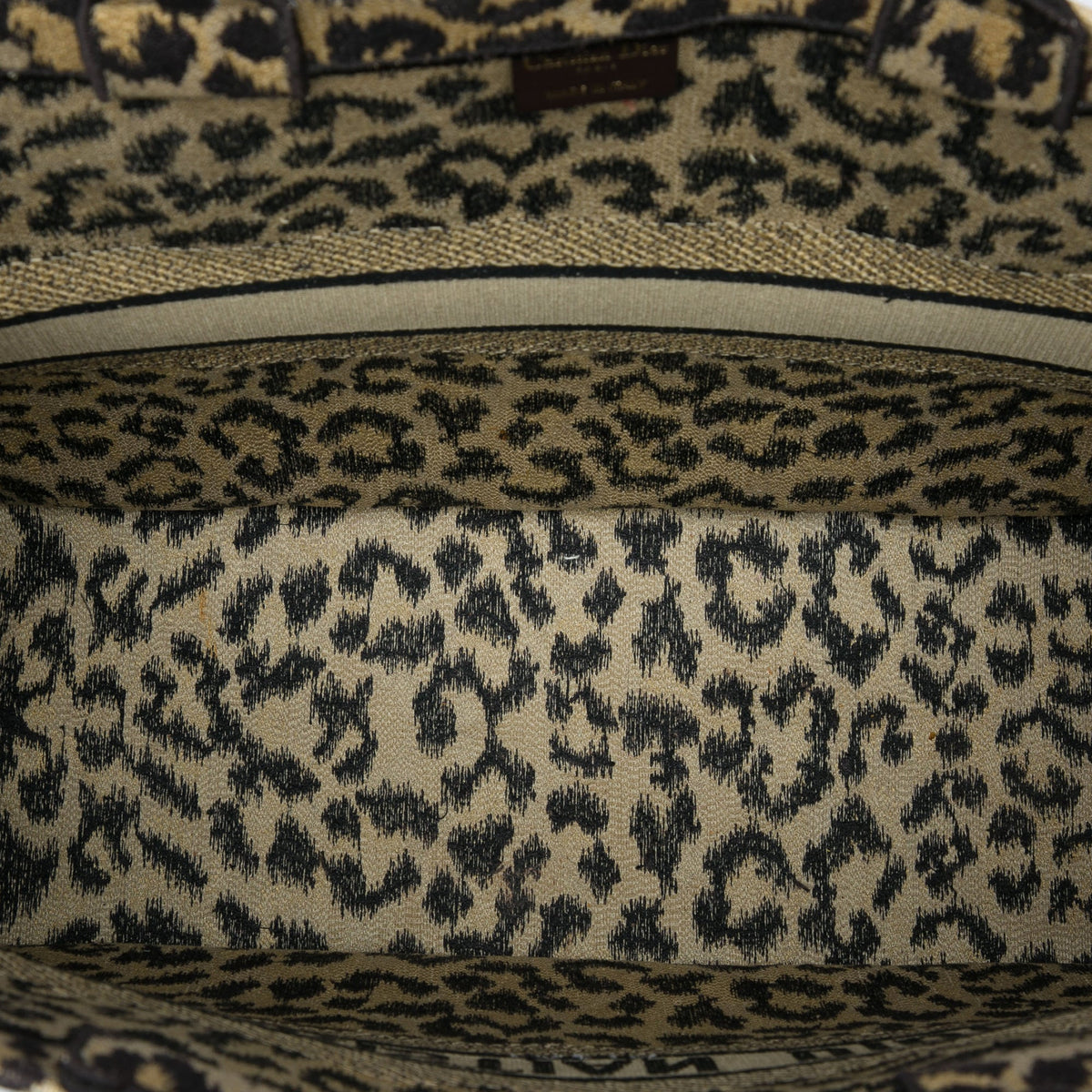 Dior Mizza Large Embroidered Canvas Leopard Book Tote