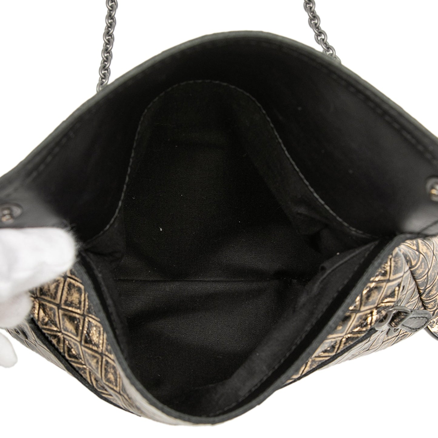 Bottega Veneta Metallic Calfskin Intrecciomirage Chain Flap Crossbody