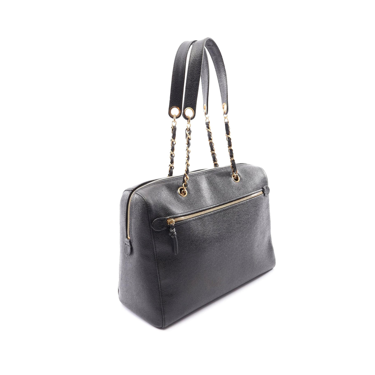 Chanel CC Caviar Chain Zip Tote — Black