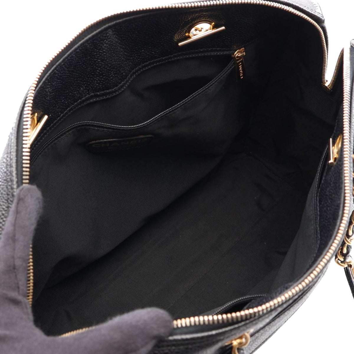 Chanel CC Caviar Chain Zip Tote — Black