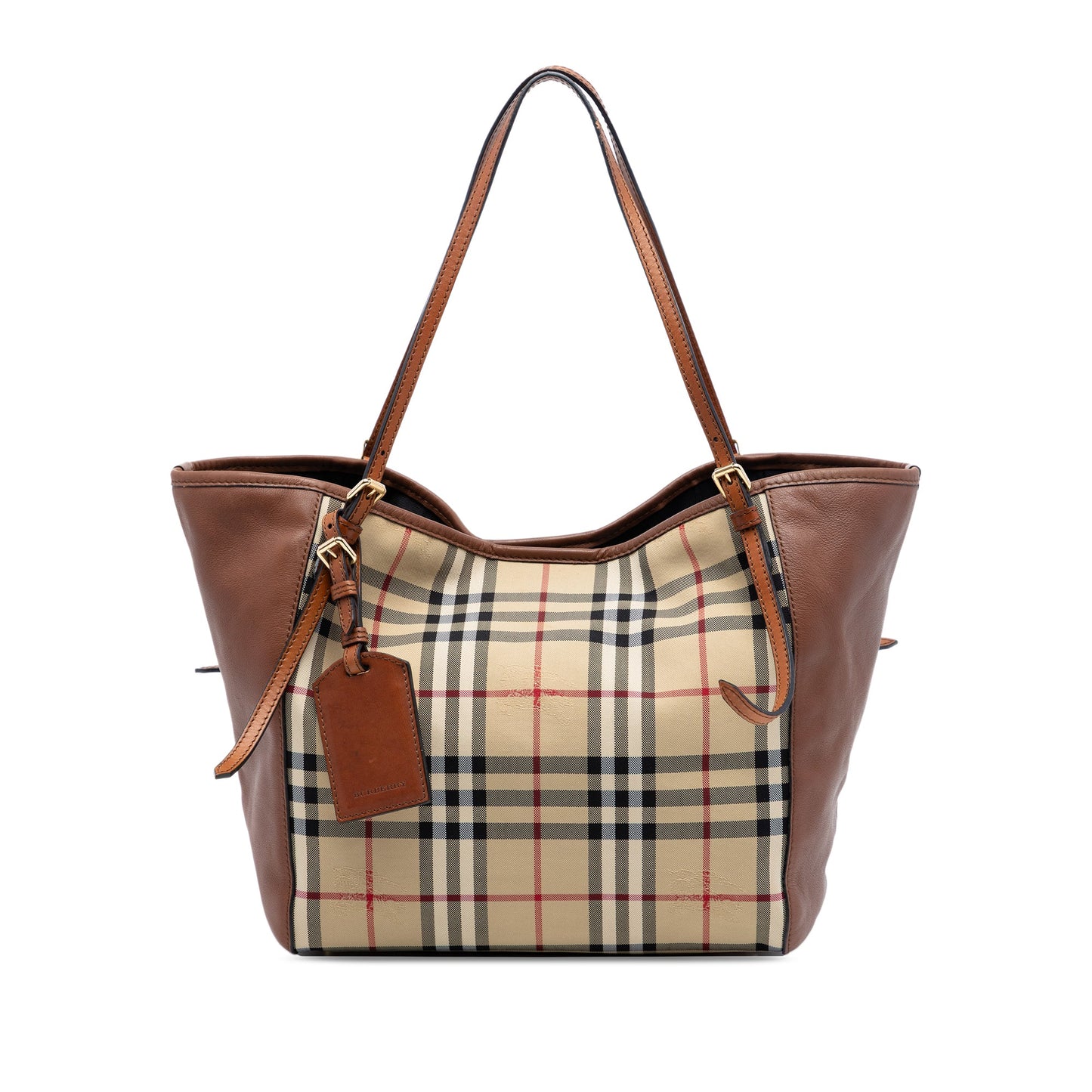 Burberry Small Leather Trimmed Haymarket Check Coated Canvas Canterbury Tote