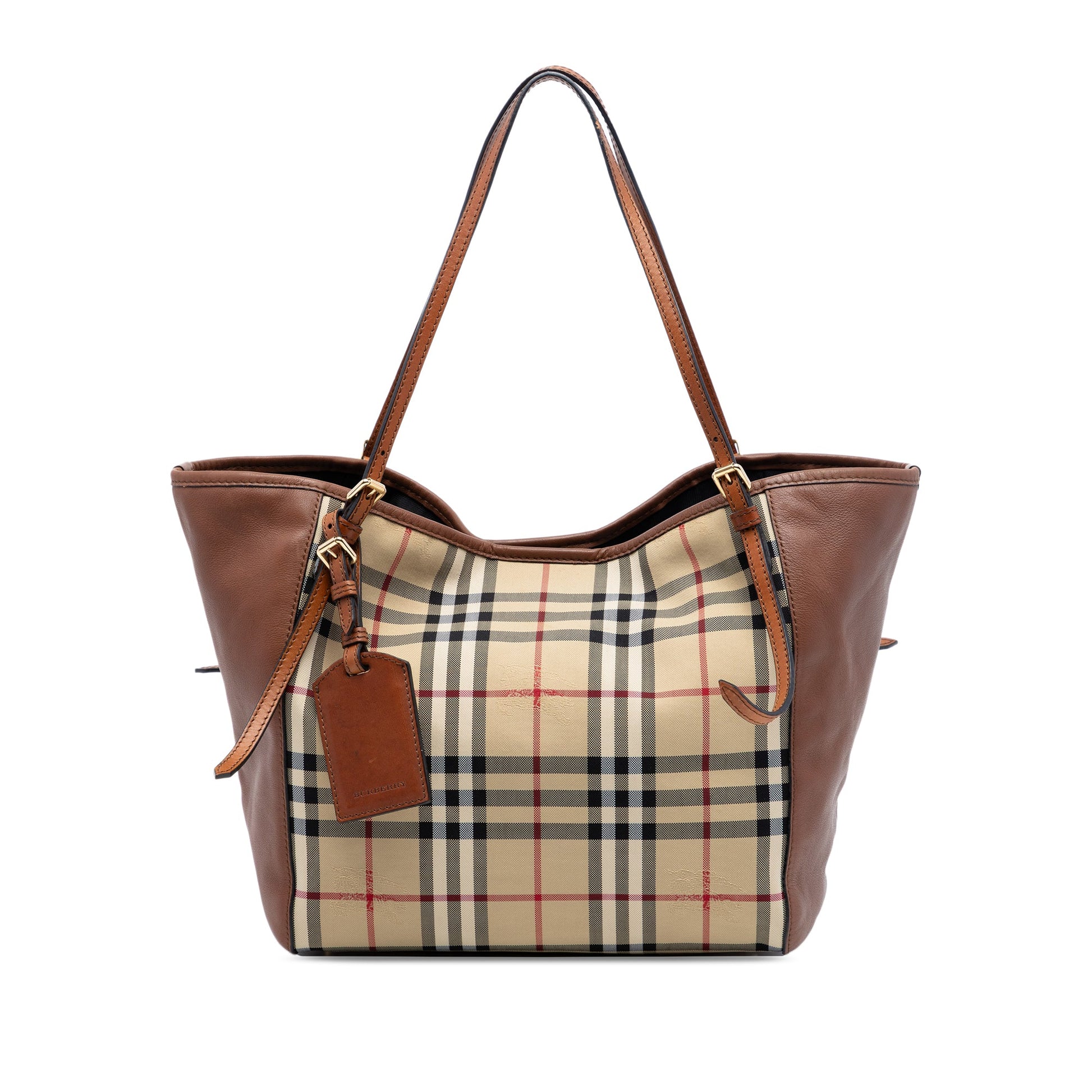 Burberry Small Leather Trimmed Haymarket Check Coated Canvas Canterbury Tote