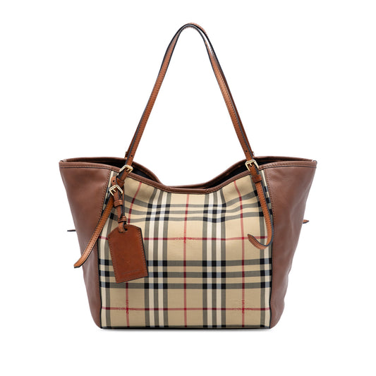 Burberry Small Leather Trimmed Haymarket Check Coated Canvas Canterbury Tote
