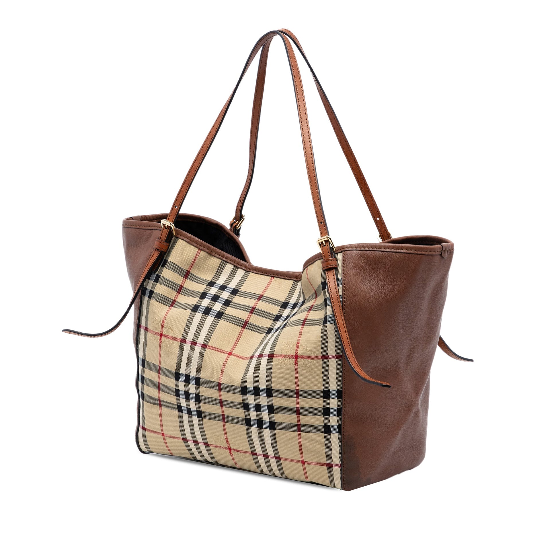 Burberry Small Leather Trimmed Haymarket Check Coated Canvas Canterbury Tote
