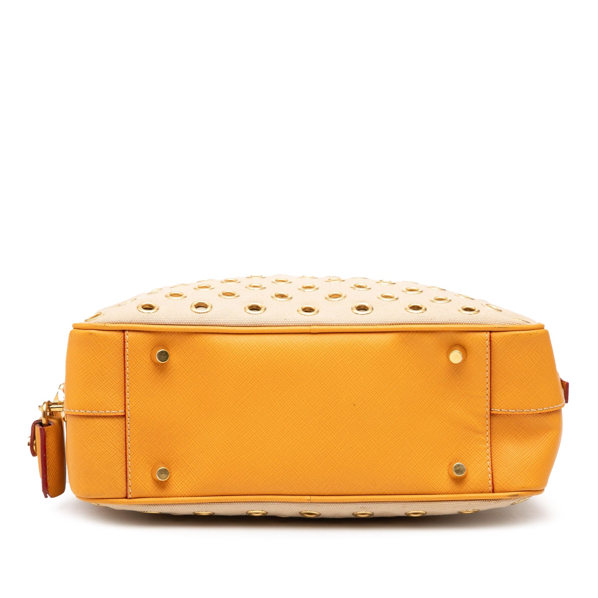 Prada Small Saffiano Trimmed Canvas Grommet Bauletto Bag