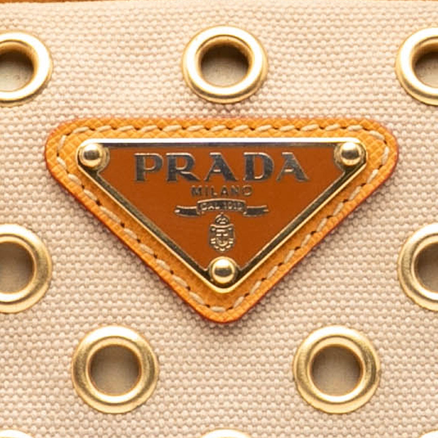 Prada Small Saffiano Trimmed Canvas Grommet Bauletto Bag