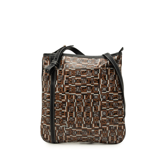 Ferragamo Coated Canvas Logo Crossbody — Brown