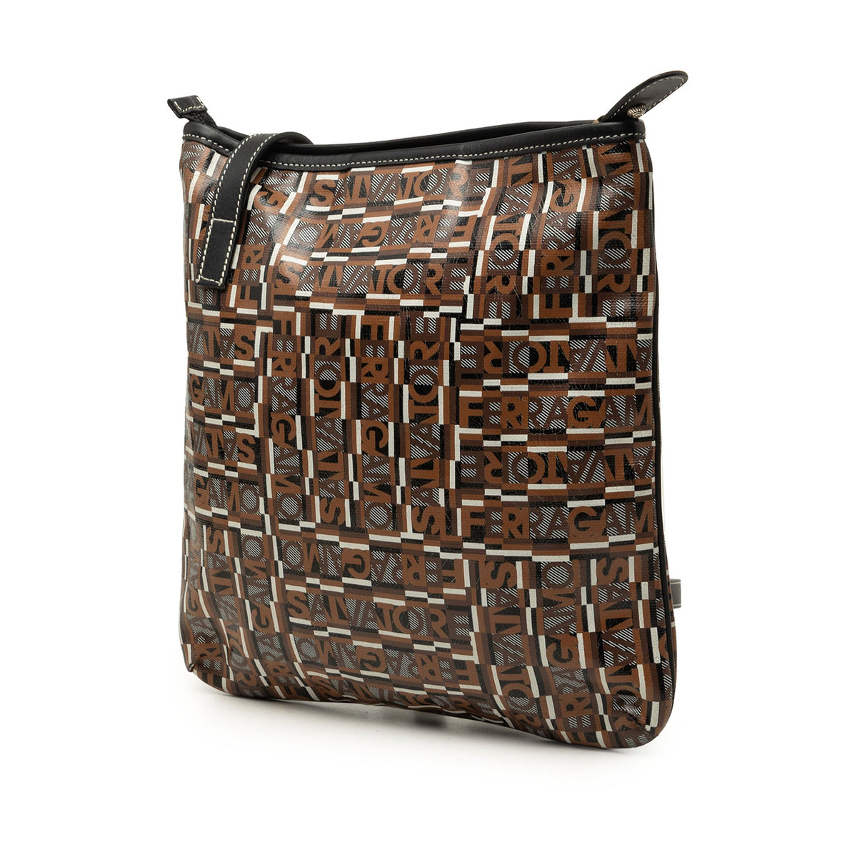 Ferragamo Coated Canvas Logo Crossbody — Brown