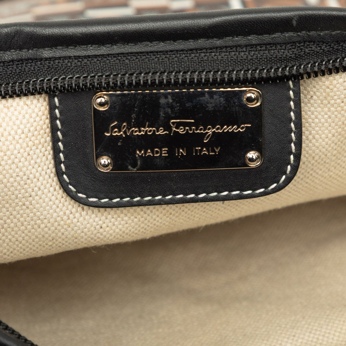 Ferragamo Coated Canvas Logo Crossbody — Brown