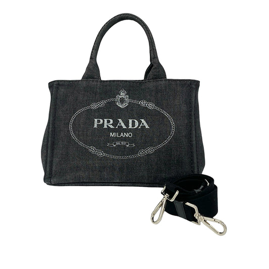 Prada Small Denim Canapa Logo Tote
