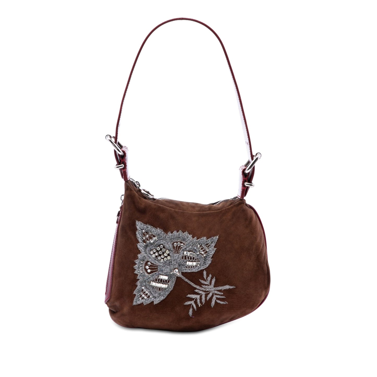 Fendi Sequin and Crystal Embellished Suede Oyster Shoulder Bag