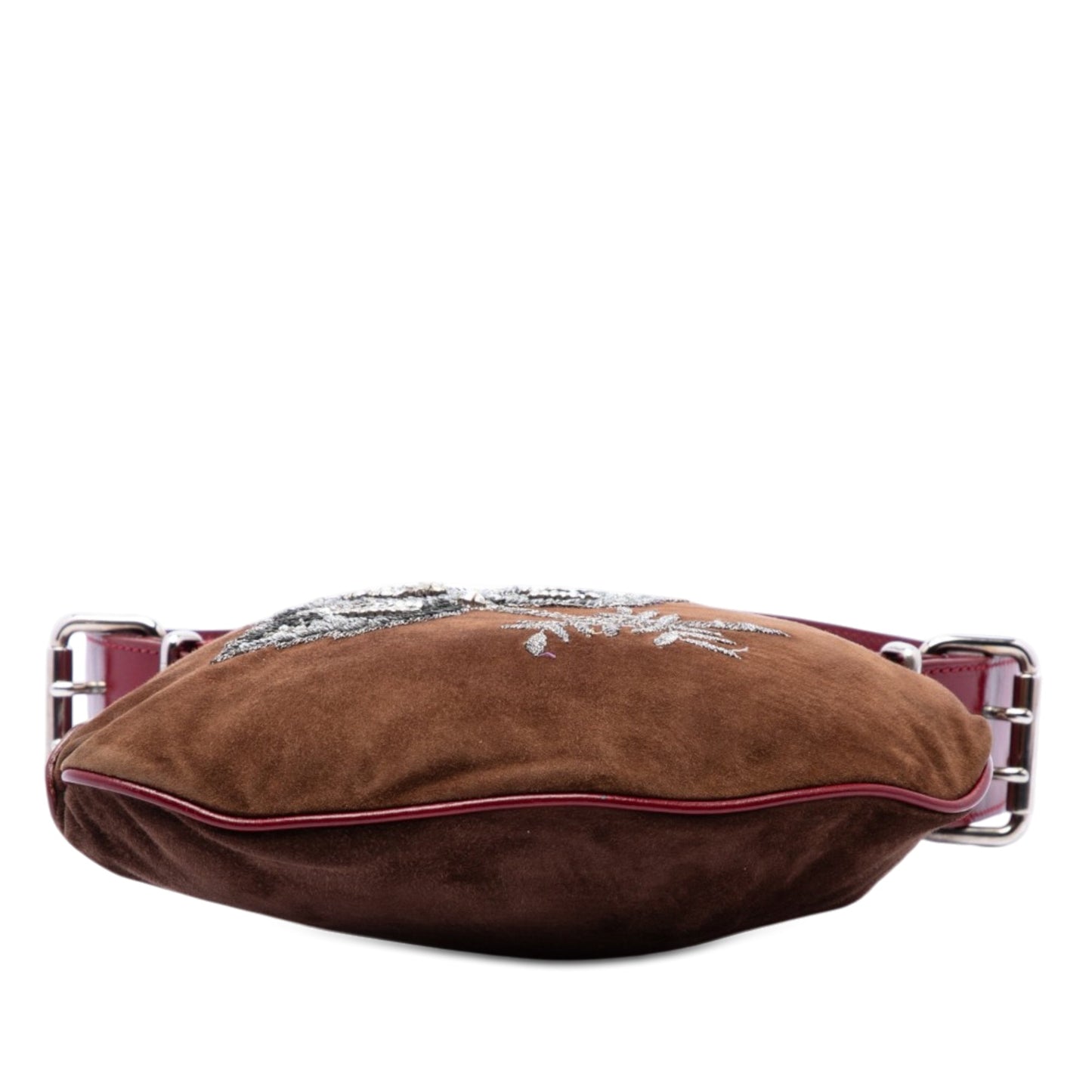 Fendi Sequin and Crystal Embellished Suede Oyster Shoulder Bag