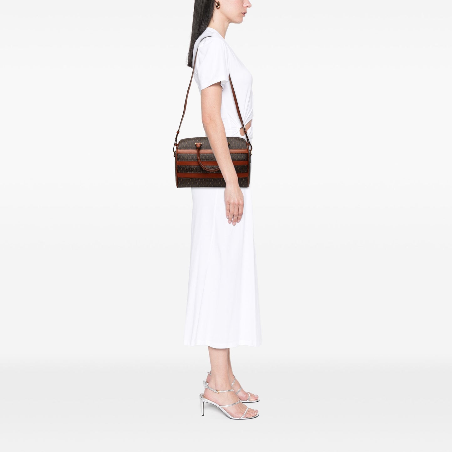 Saint Laurent Le Monogramme Coated Canvas and Leather Striped Boston Bag