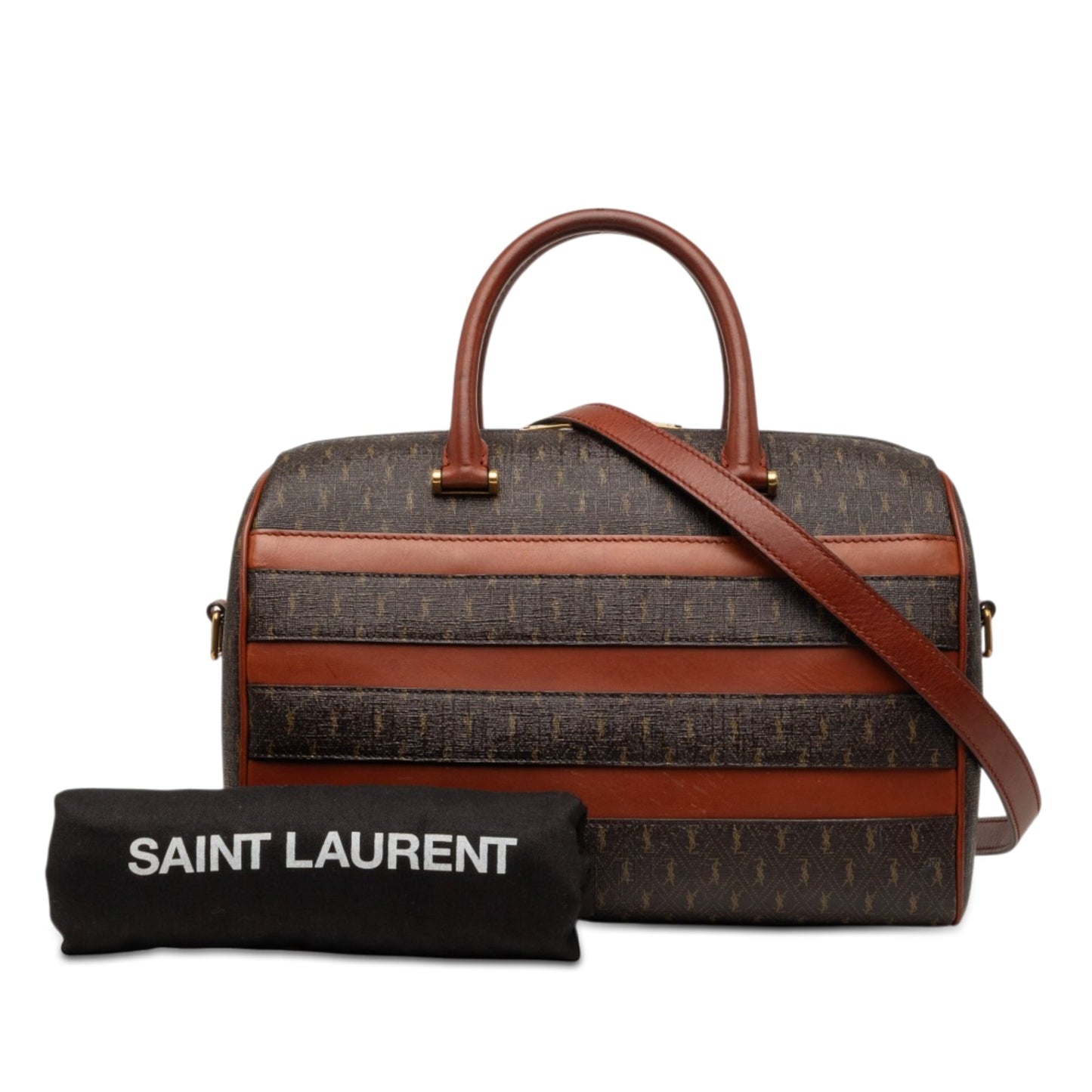 Saint Laurent Le Monogramme Coated Canvas and Leather Striped Boston Bag