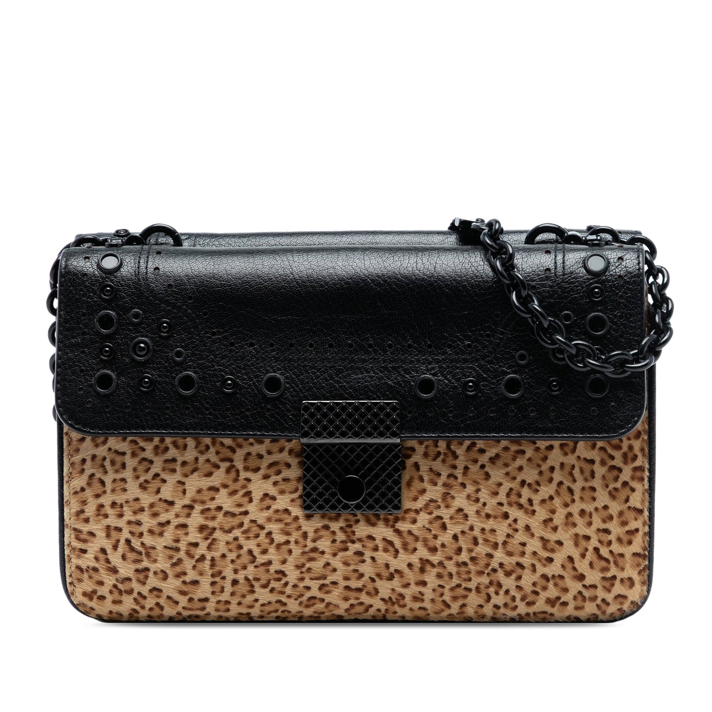 Bottega Veneta Leopard Print Pony Hair Glass Shoulder Bag