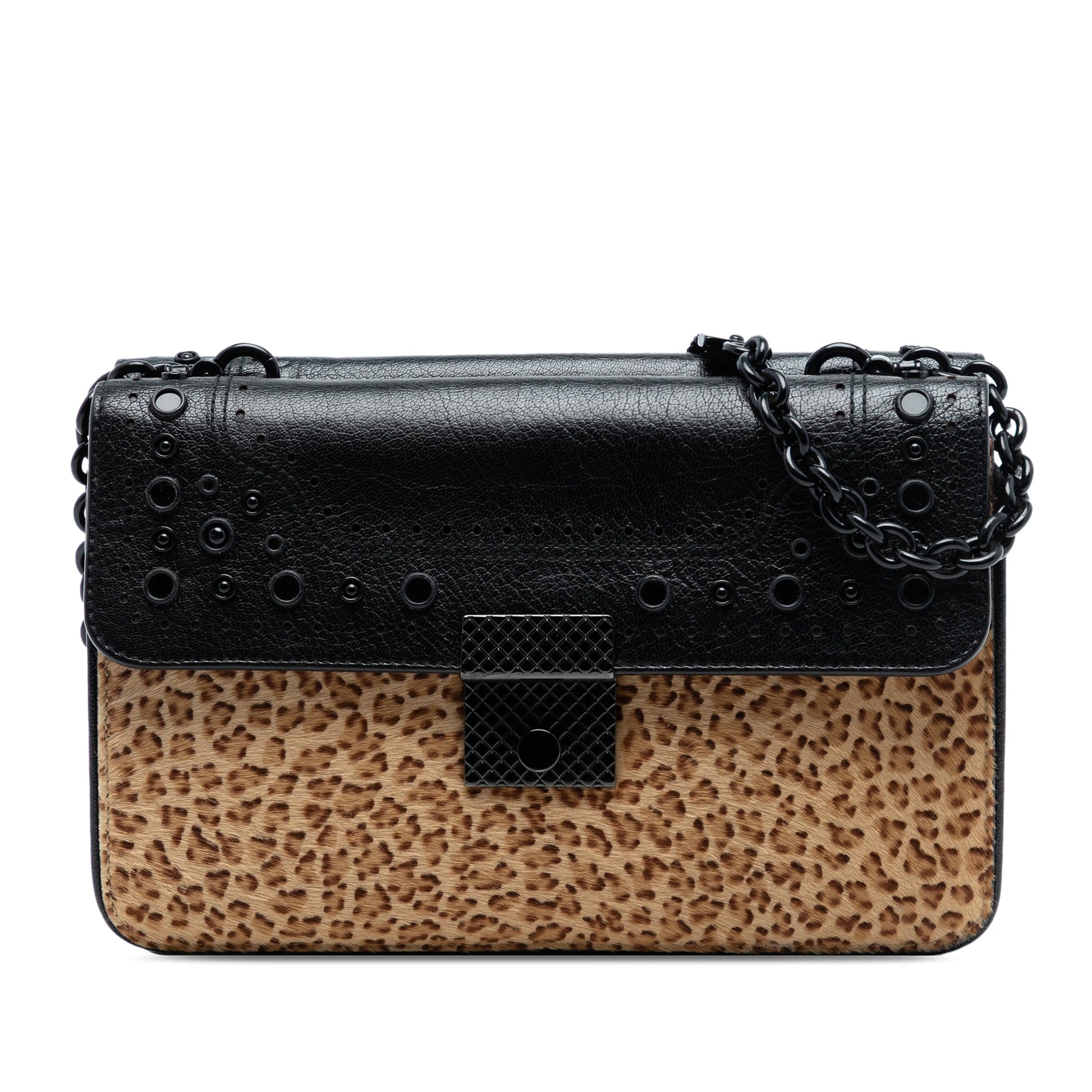 Bottega Veneta Leopard Print Pony Hair Glass Shoulder Bag