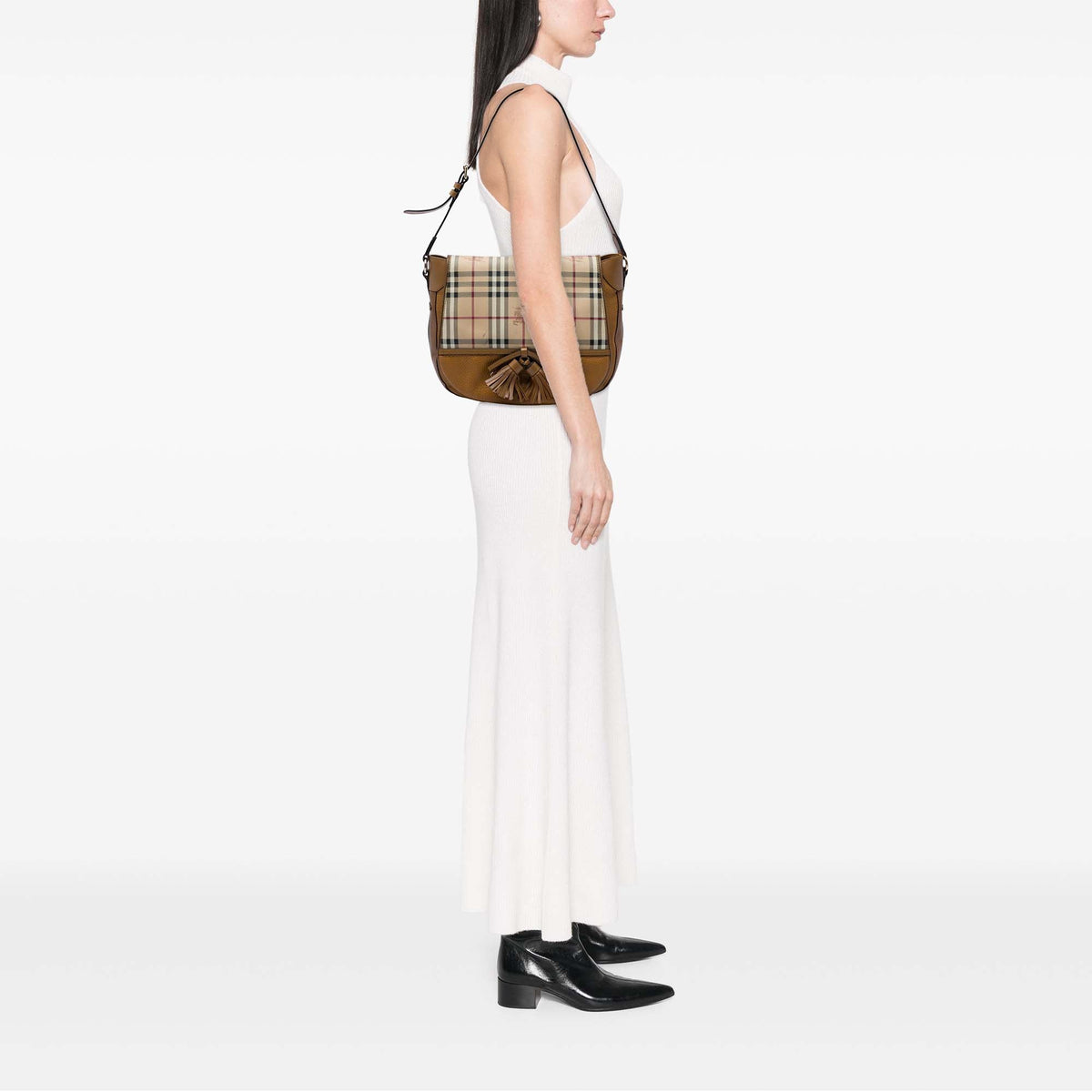 Burberry Haymarket Check Coated Canvas and Calfskin Flap Shoulder Bag