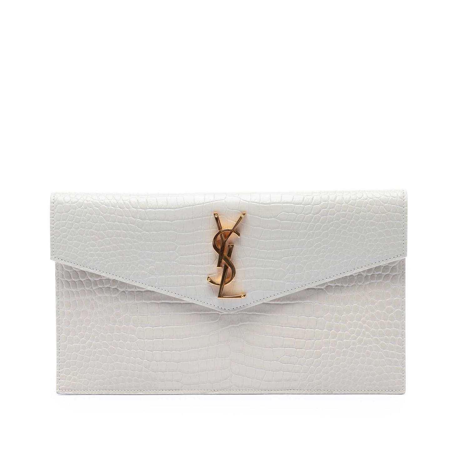 Saint Laurent Croc Embossed Leather Uptown Pouch
