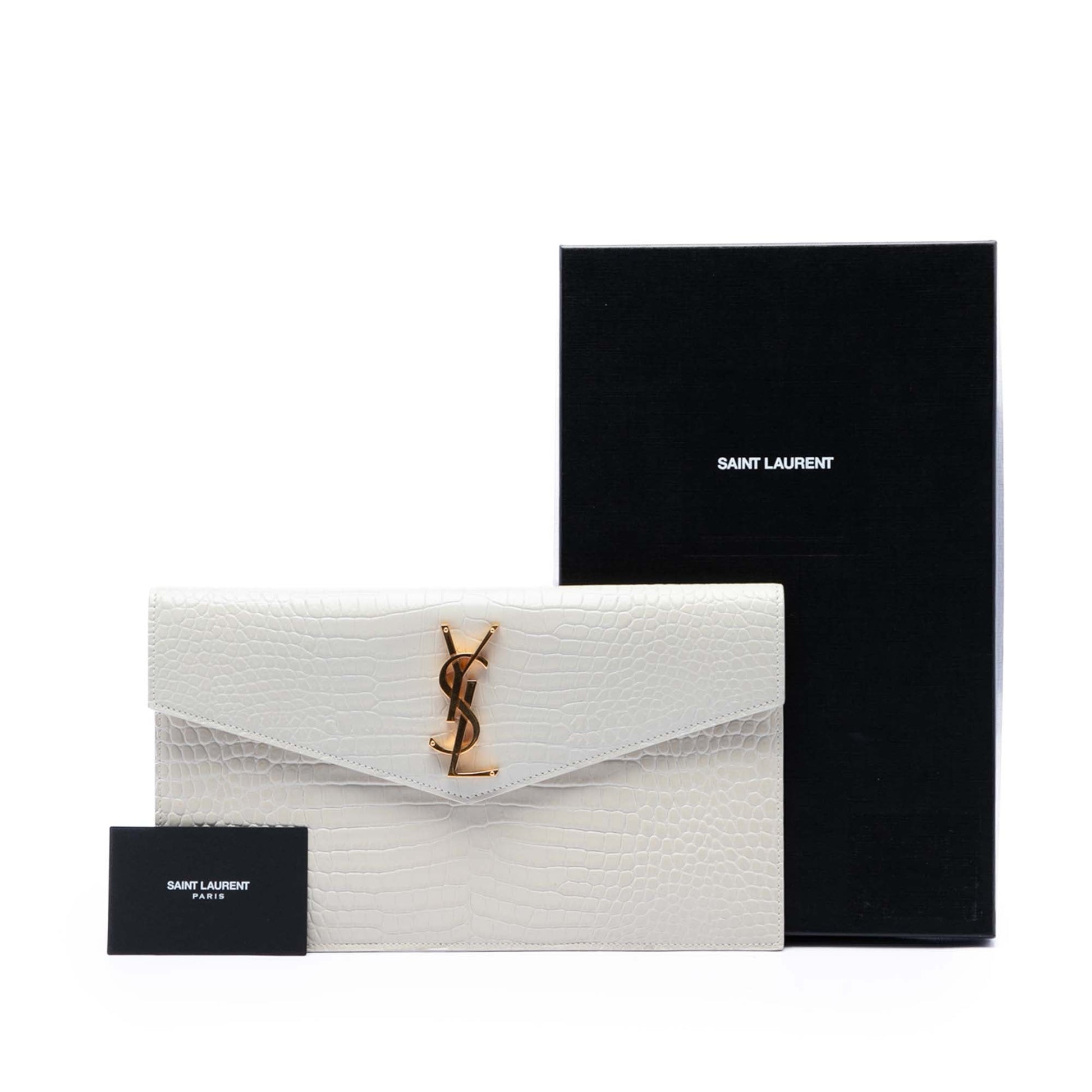 Saint Laurent Croc Embossed Leather Uptown Pouch