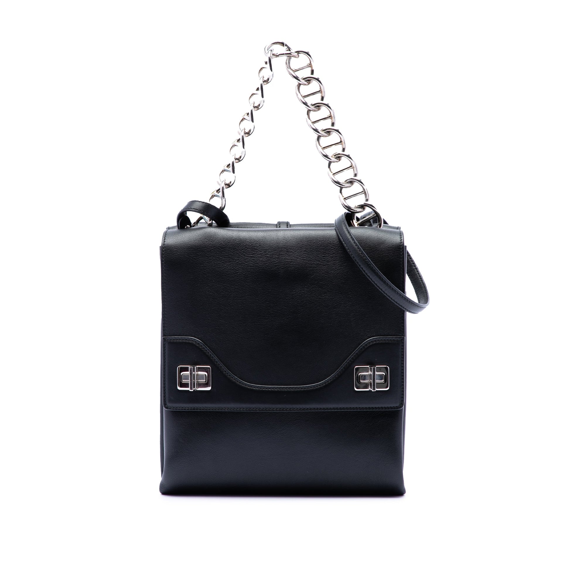 Prada Soft Calf Double Turnlock Satchel