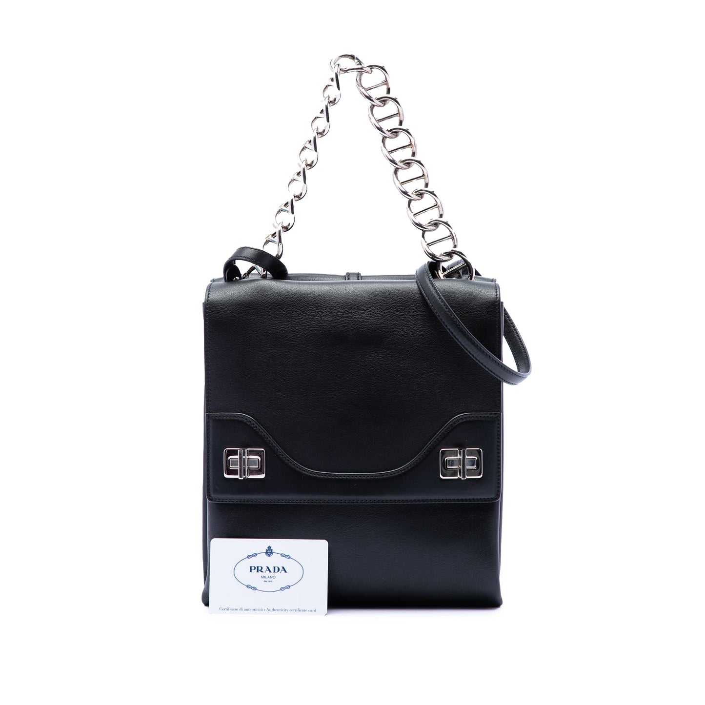 Prada Soft Calf Double Turnlock Satchel