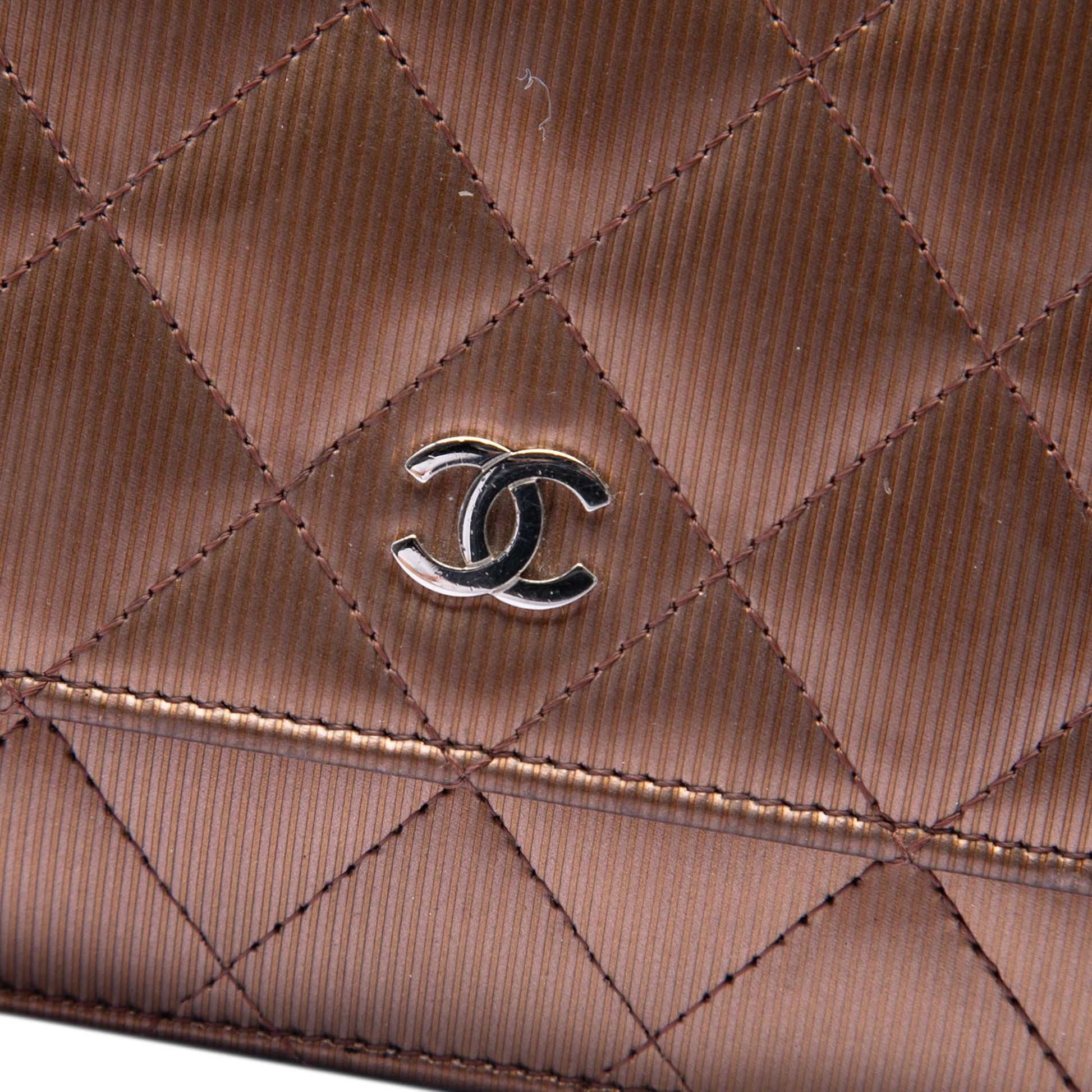 Chanel CC Quilted Striated Metallic Patent Wallet on Chain