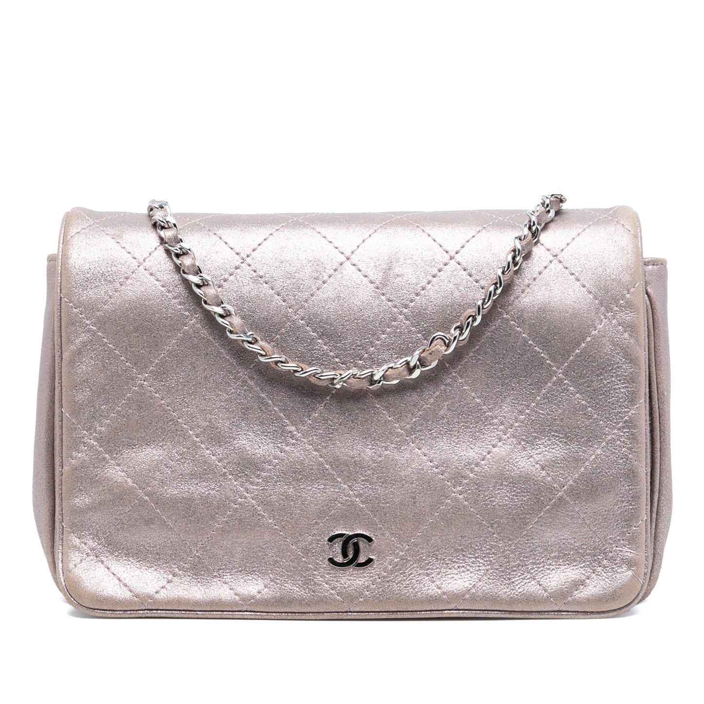 Chanel CC Quilted Metallic Lambskin Wallet On Chain