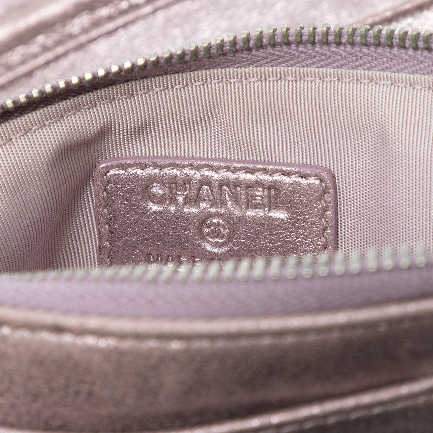 Chanel CC Quilted Metallic Lambskin Wallet On Chain