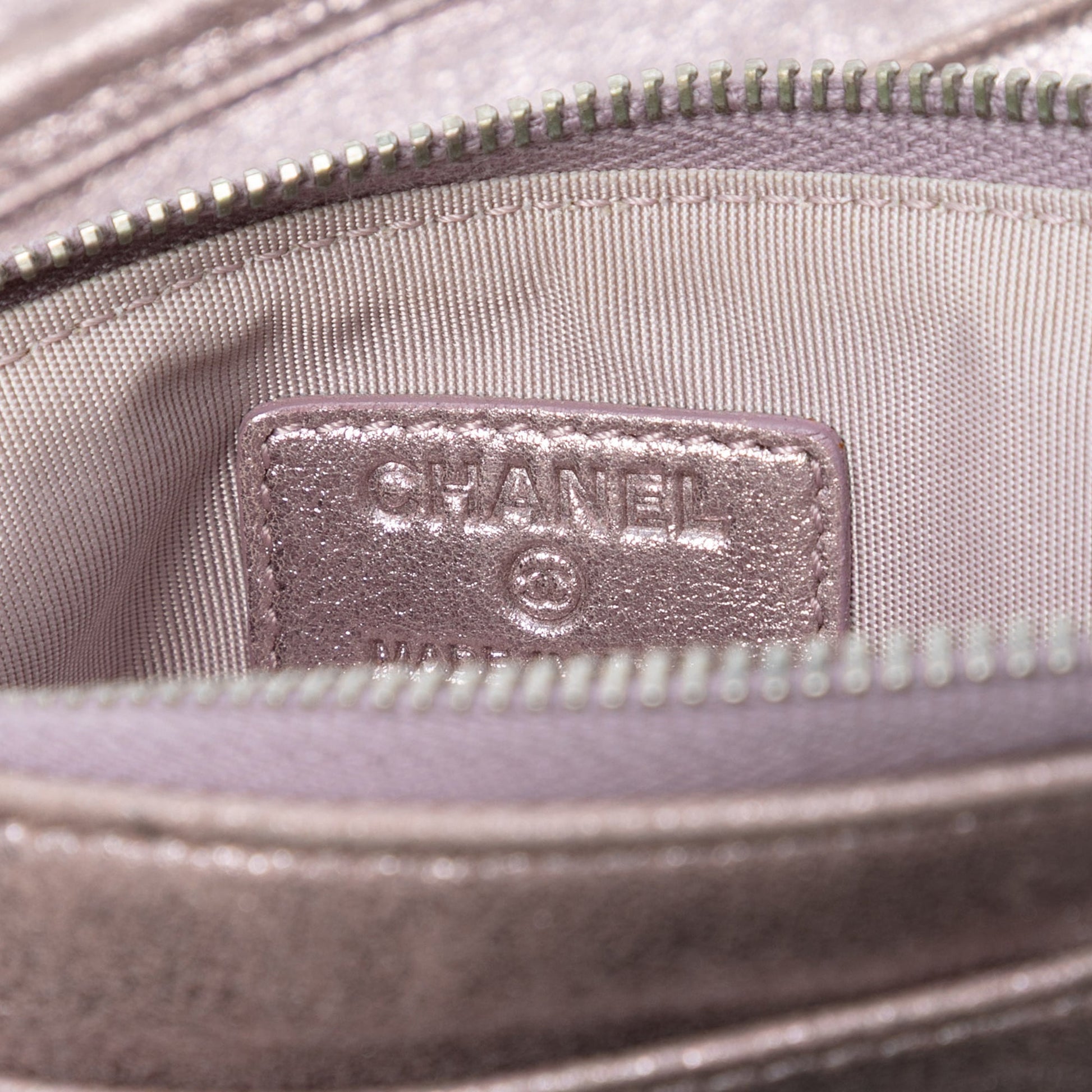 Chanel CC Quilted Metallic Lambskin Wallet On Chain