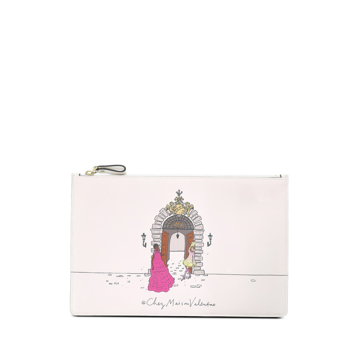 Valentino Chez Maison Valentino Smooth Calfskin Flat Pouch — White