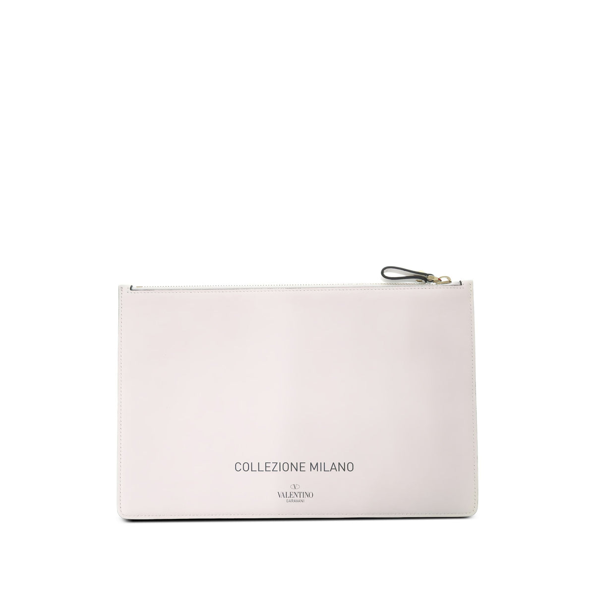 Valentino Chez Maison Valentino Smooth Calfskin Flat Pouch — White