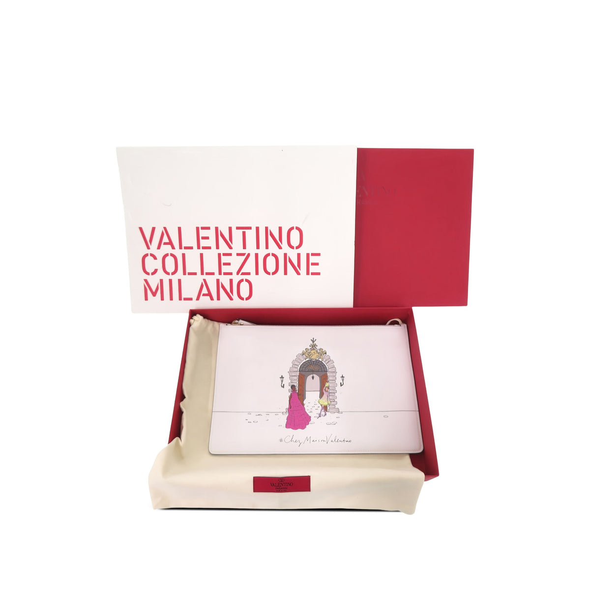 Valentino Chez Maison Valentino Smooth Calfskin Flat Pouch — White