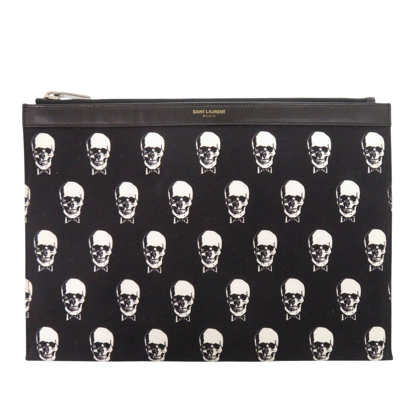 Saint Laurent Canvas Skull Print Zip Clutch