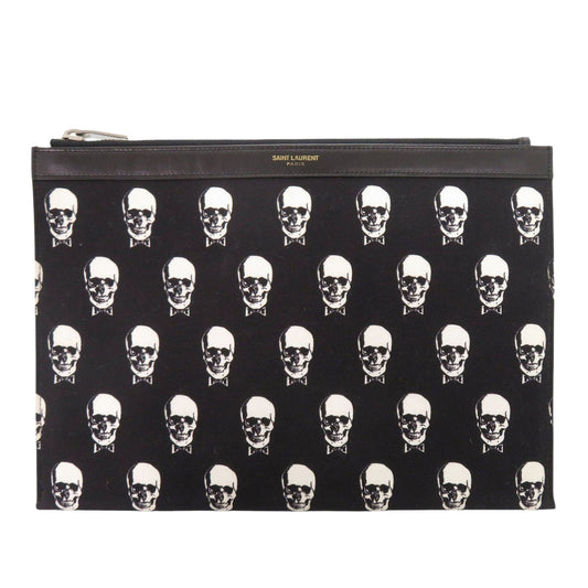 Saint Laurent Canvas Skull Print Zip Clutch