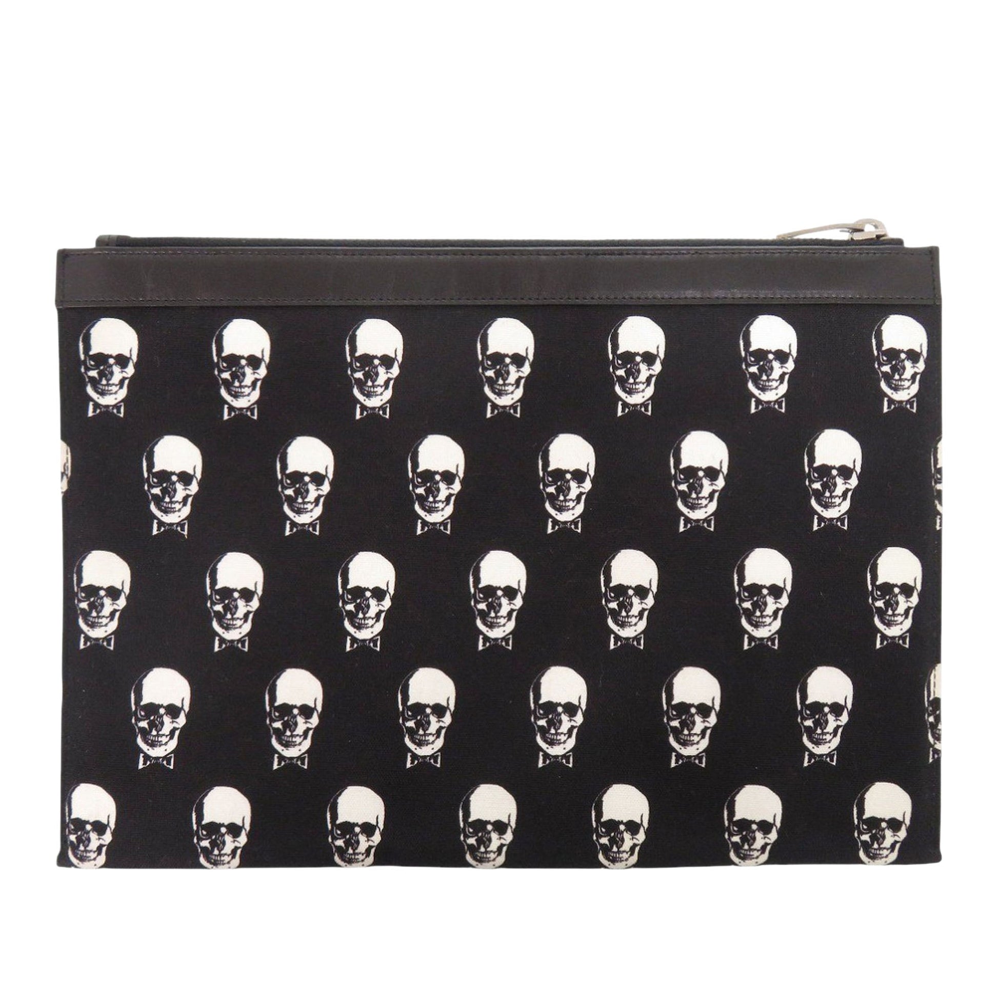 Saint Laurent Canvas Skull Print Zip Clutch