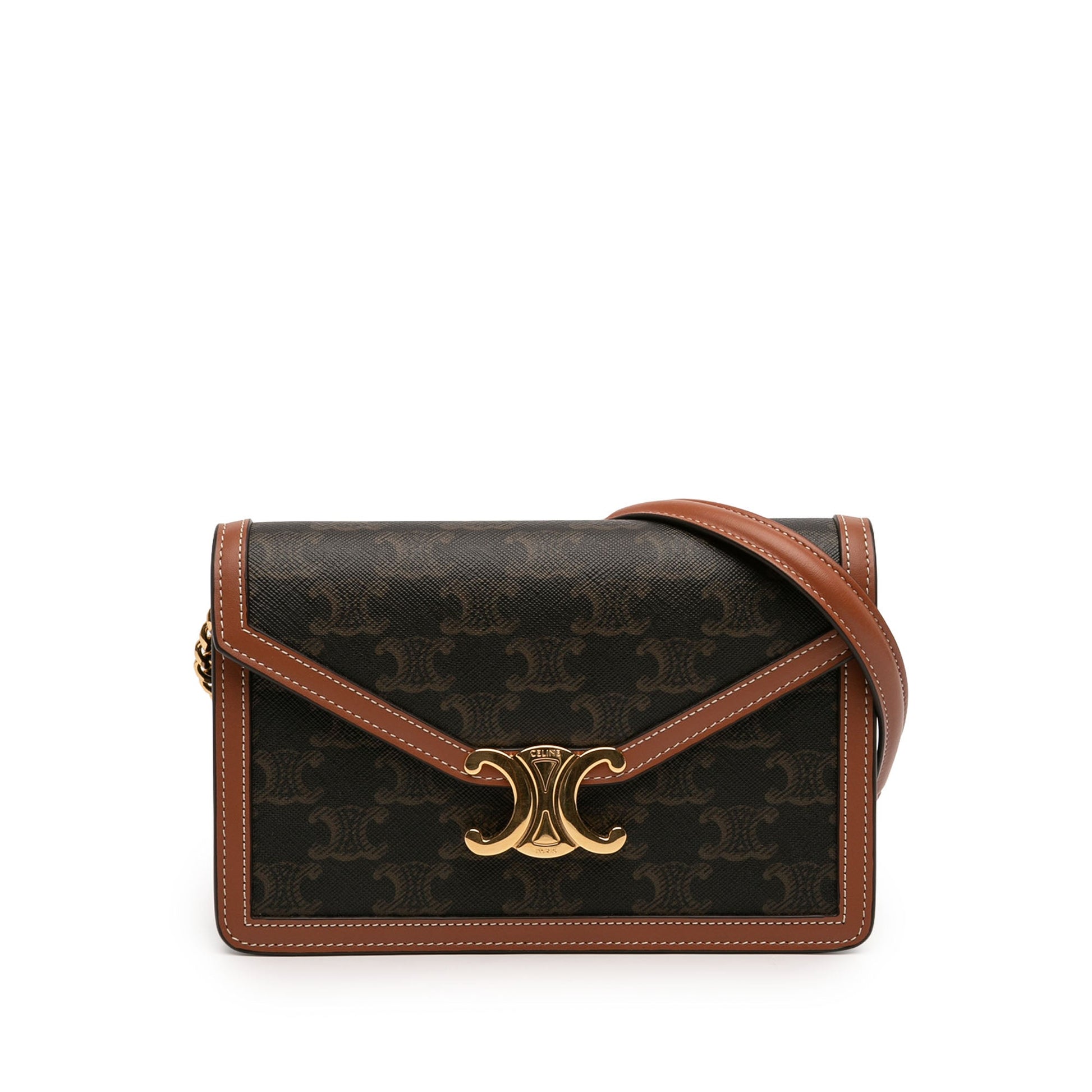 Celine Triomphe Coated Canvas Margo Wallet on Chain
