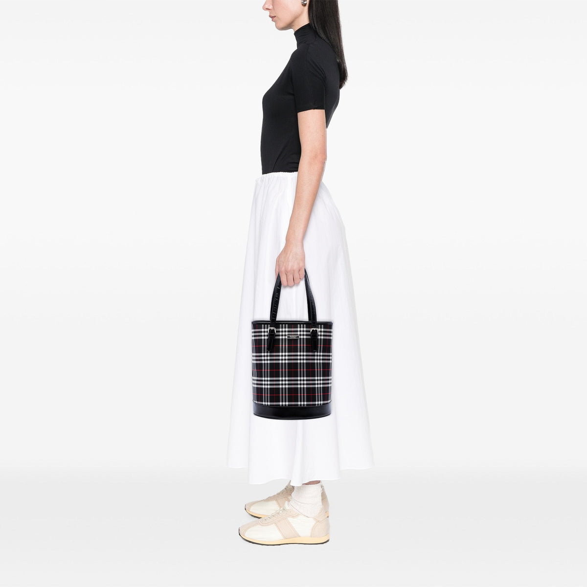 Burberry House Check Canvas Bucket Bag — Black