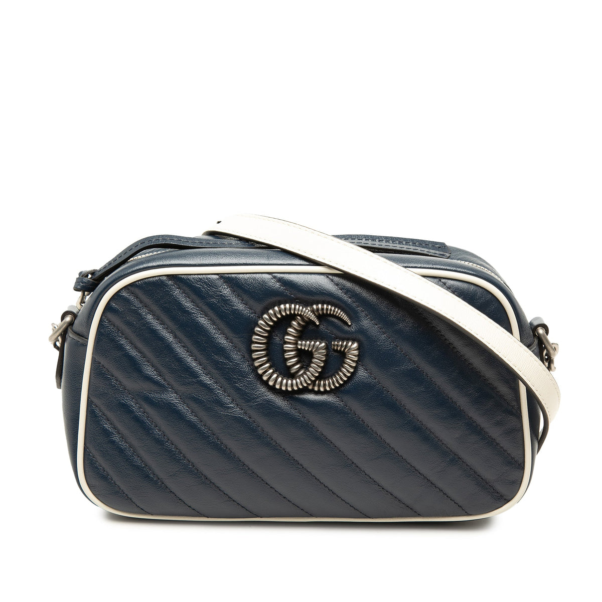 Gucci Small GG Marmont Matelasse Diagonal Calfskin Torchon Crossbody — Blue