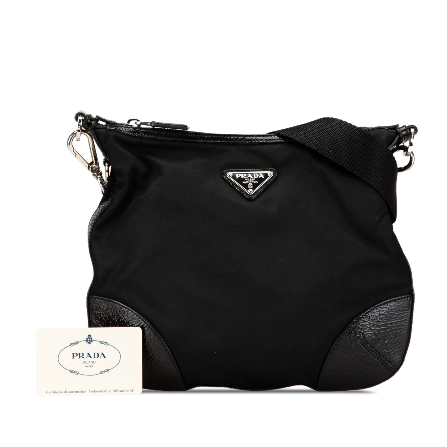 Prada Vitello Trimmed Tessuto Zip Top Crossbody